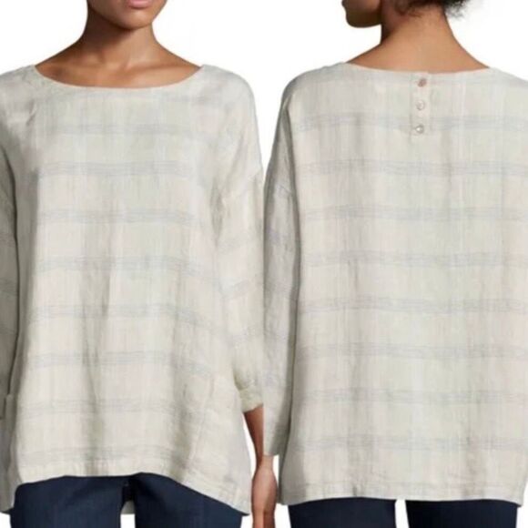 Eileen Fisher Organic Linen Catalan Patch Pocket Oversized Tunic Top Medium - Picture 7 of 7